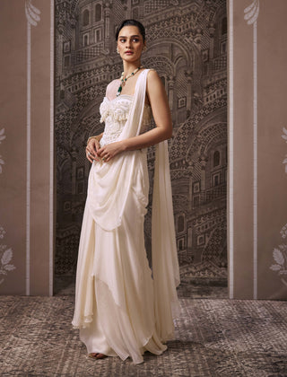 Ivory corset draped sari with corset