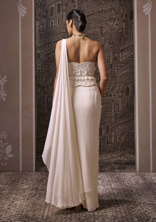 Ivory corset draped sari with corset