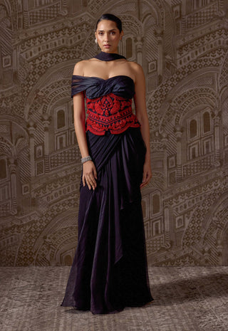 Black corset sari skirt set