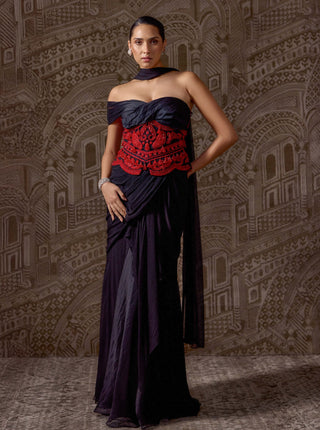 Black corset sari skirt set