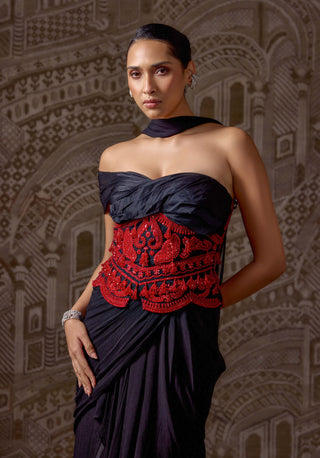 Black corset sari skirt set