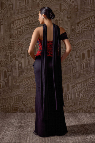 Black corset sari skirt set
