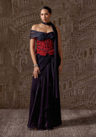 Black corset sari skirt set