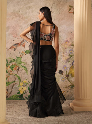 Ridhi Mehra-Noir Black Ruffle Sari And Blouse-INDIASPOPUP.COM