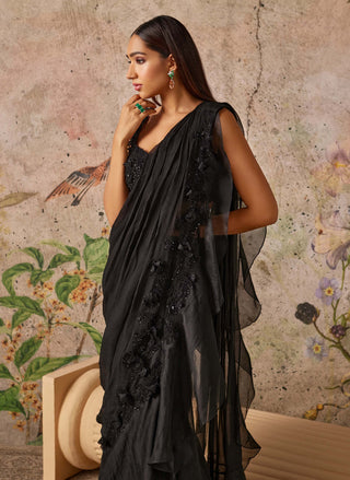 Ridhi Mehra-Dainty Black Ruffle Sari And Blouse-INDIASPOPUP.COM