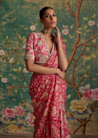 Ridhi Mehra-Flamboyance Royal Fuchsia Sari And Blouse-INDIASPOPUP.COM