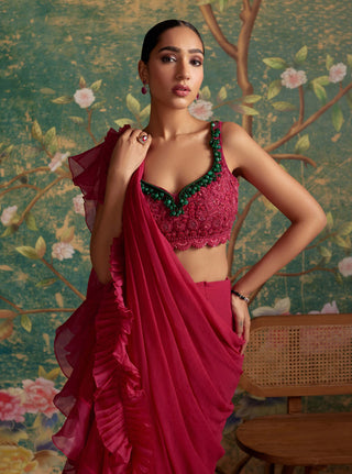 Ridhi Mehra-Allure Deep Fuchsia Sari And Blouse-INDIASPOPUP.COM