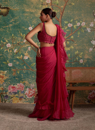 Ridhi Mehra-Allure Deep Fuchsia Sari And Blouse-INDIASPOPUP.COM