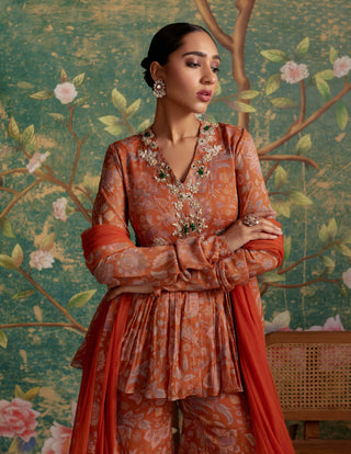 Ridhi Mehra-Awespiring Orange Peplum And Gharara Set-INDIASPOPUP.COM