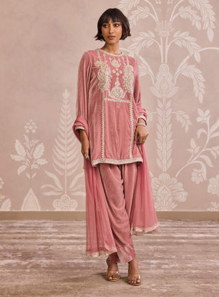 Onion pink velvet kurta set