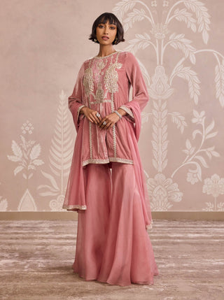 Onion pink velvet kurta and sharara set