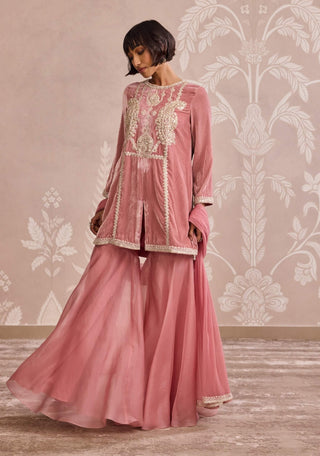 Onion pink velvet kurta and sharara set