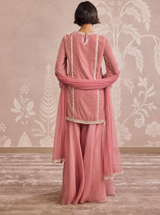 Onion pink velvet kurta and sharara set