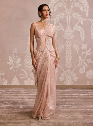 Rose gold tissue sari set