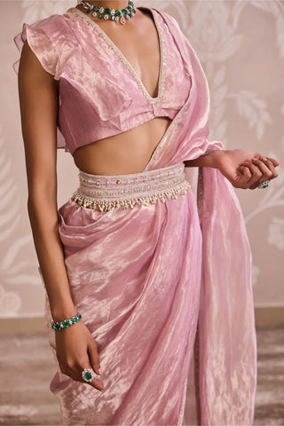 Lilac gold ruffled sari set