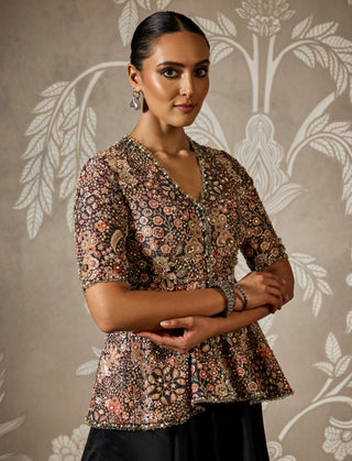 Raaya black print peplum and sharara