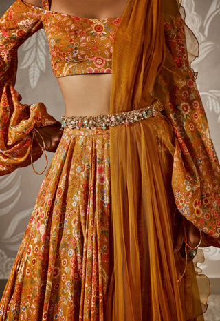 Niharika Yellow Printed Lehenga Set by Ridhi Mehra available on Indiaspopup