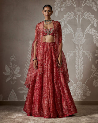 Ziba red printed lehenga and cape set