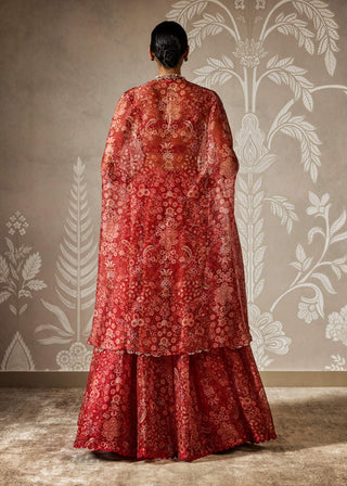 Ziba red printed lehenga and cape set