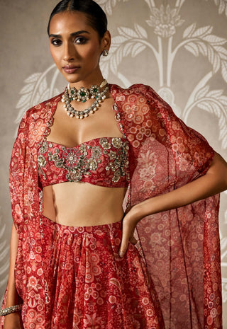 Ziba red printed lehenga and cape set