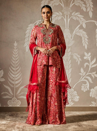 Anaya red printed kurta and palazzo set