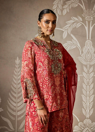 Anaya red printed kurta and palazzo set