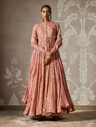 Indira dusky pink print anarkali and dupatta