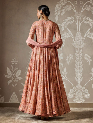 Indira dusky pink print anarkali and dupatta