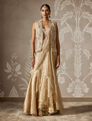 Ishya light gold sari and jacket set