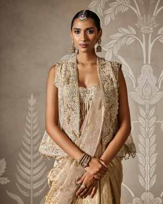 Ishya light gold sari and jacket set