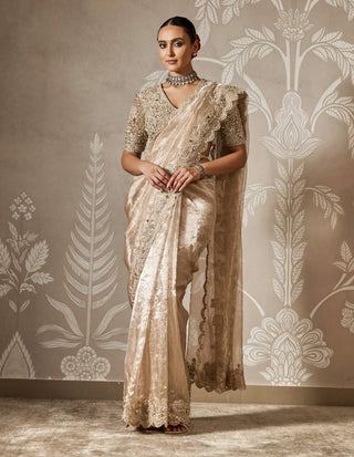 Aabroo gunmetal gold sari set