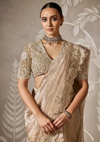 Aabroo gunmetal gold sari set