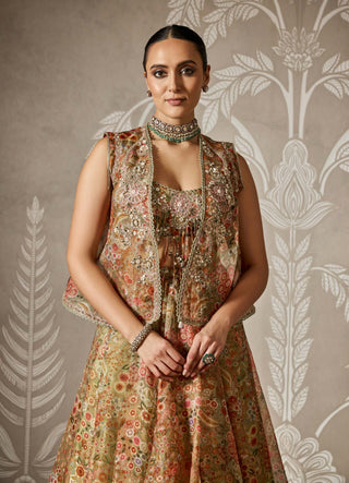 Zaral olive green printed lehenga and jacket set