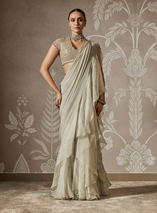 Samaira silver green draped sari and blouse