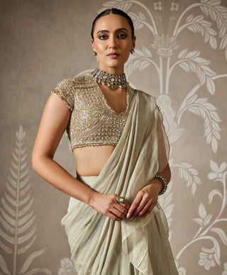 Samaira silver green draped sari and blouse