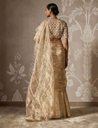 Nayantara light gold draped sari and blouse