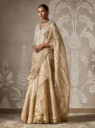 Miraaz Light Gold Sari And Jacket by Ridhi Mehra available on Indiaspopup