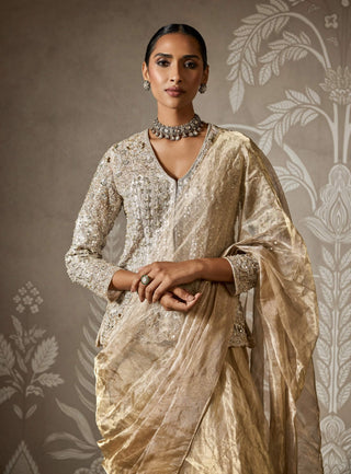 Miraaz Light Gold Sari And Jacket by Ridhi Mehra available on Indiaspopup