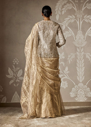 Miraaz Light Gold Sari And Jacket by Ridhi Mehra available on Indiaspopup