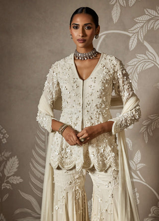 Ridhi Mehra Nayra Dirty Ivory Peplum And Garara Set available on indiaspopup