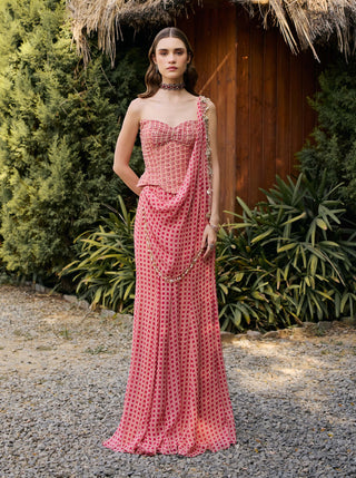 Amour fuchsia geometric sari with corset