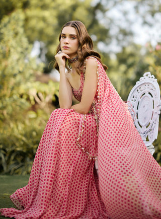Amour fuchsia geometric sari with corset