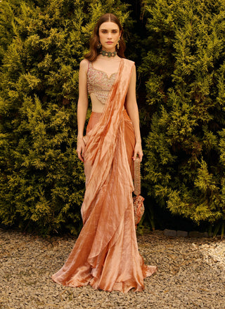 Fuchsia orange tissue sari with blouse