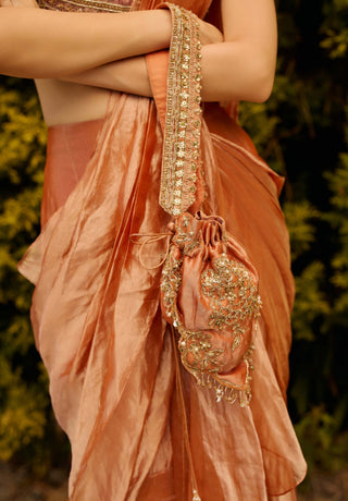 Fuchsia orange tissue sari with blouse