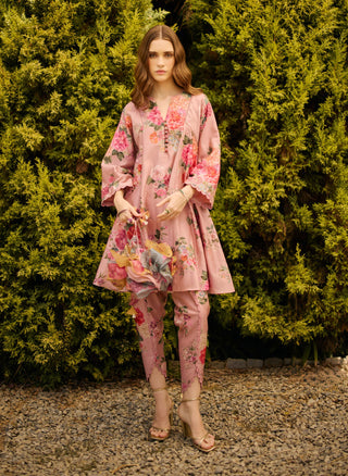 Dusky pink floral kurta set