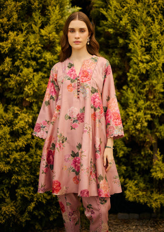 Dusky pink floral kurta set
