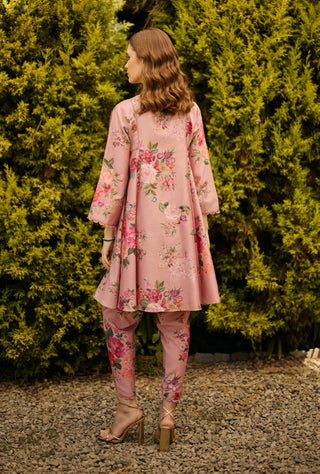 Dusky pink floral kurta set