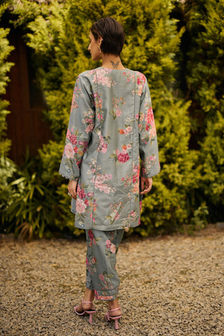 Powder blue floral kurta with pants