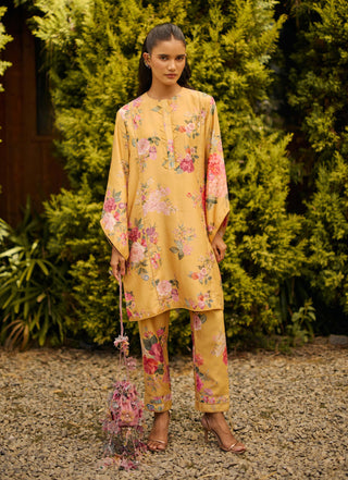 Yellow floral kurta with pants