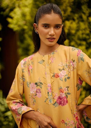 Yellow floral kurta with pants